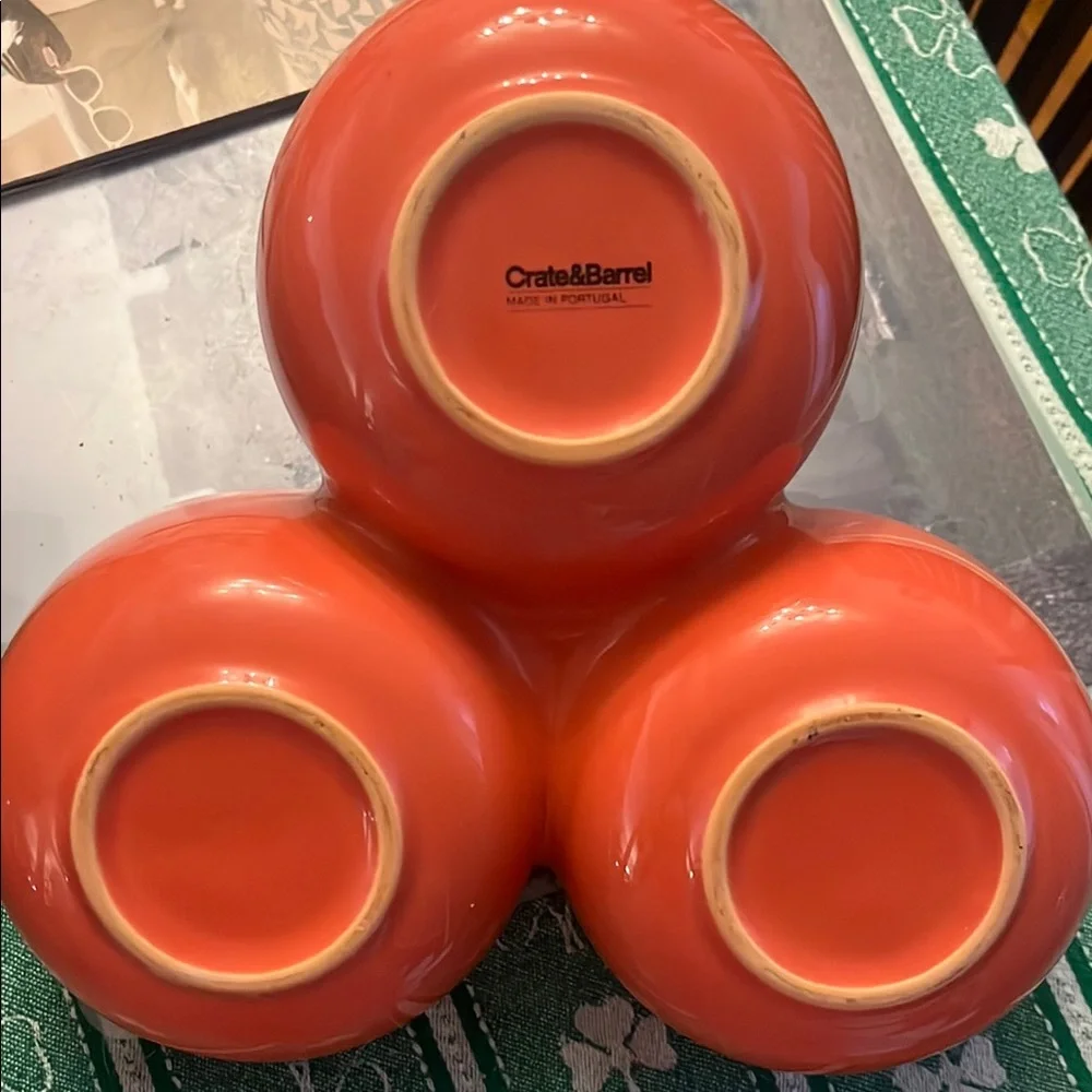 Crate&Barrel Orange Triple Bowl Serveware